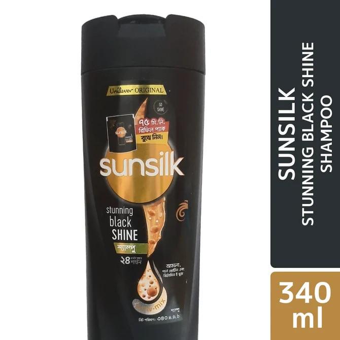 SUNSILK SHAMPOO STUNNING BLACK SHINE 340ML WITH 75ML REFILL PACK FREE