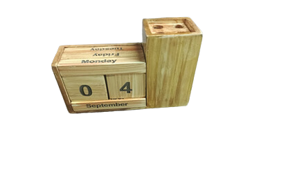 Wooden Calendar Pen Holder