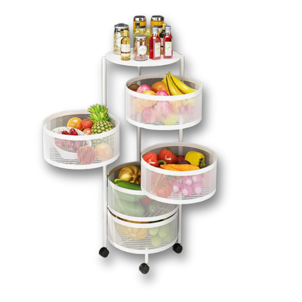 5 Layer 360 degree rotating multi-layer multi-function round  basket storage rack