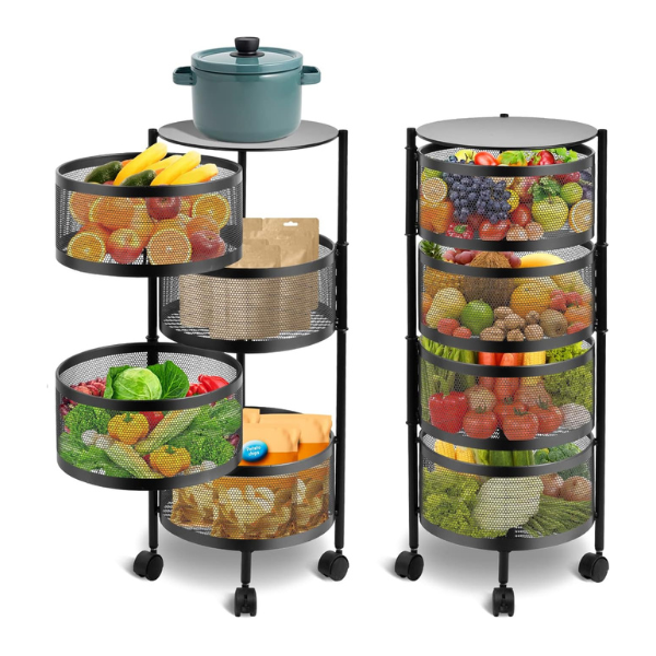 4-Layer Rotating Fruit and Vegetable Basket | Durable Stainless Steel Storage Organizer