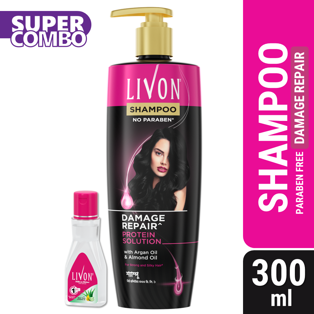 Livon Damage Repair Protein Shampoo 300ml & Livon Hair Serum 18ml - Combo