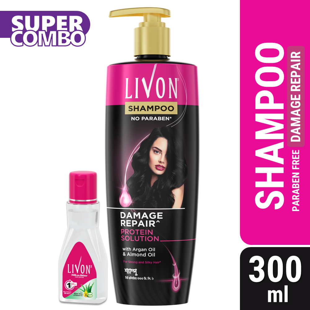 Livon Damage Repair Protein Shampoo 300ml & Livon Hair Serum 50ml - Combo