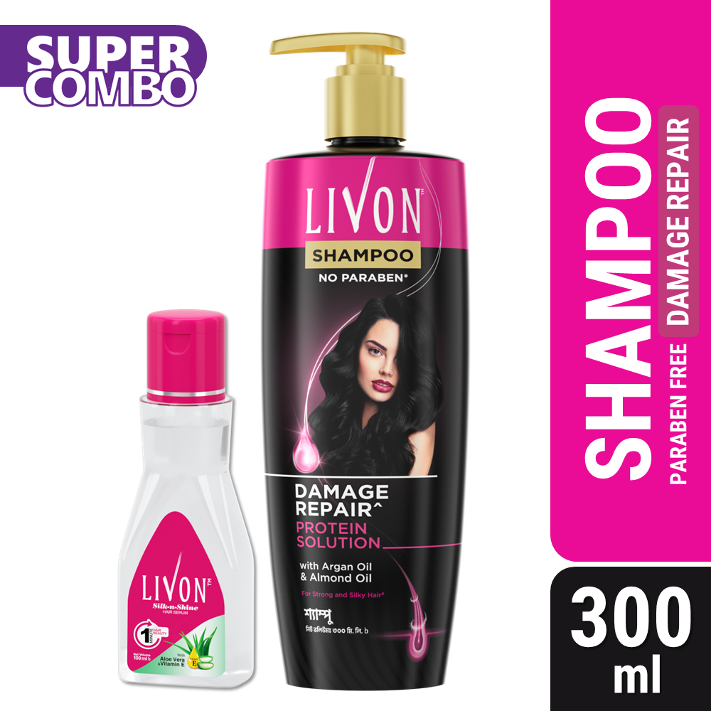 Livon Damage Repair Protein Shampoo 300ml & Livon Hair Serum 100ml - Combo