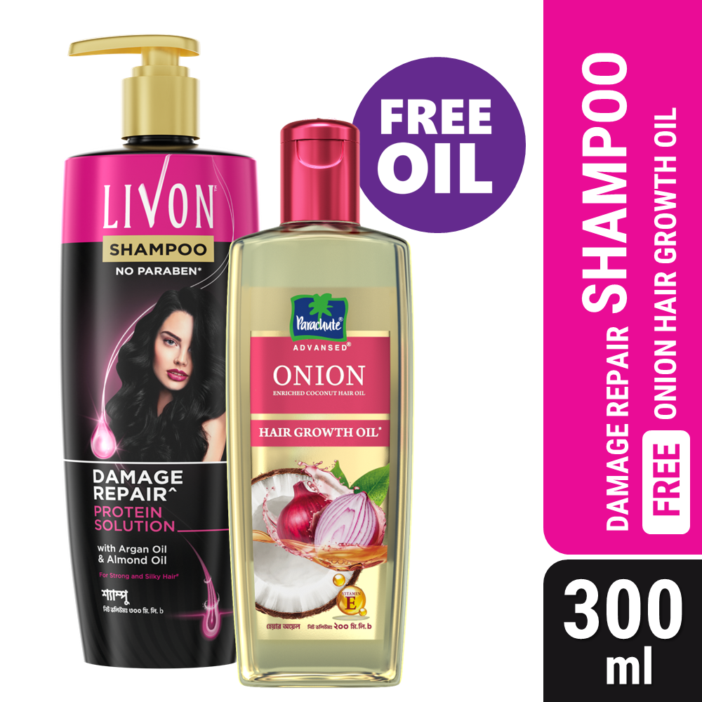 Livon Anti Hairfall Protein Shampoo 300ml (FREE Parachute Advansed Onion Enriched Coconut Hair Growth Oil 200ml)