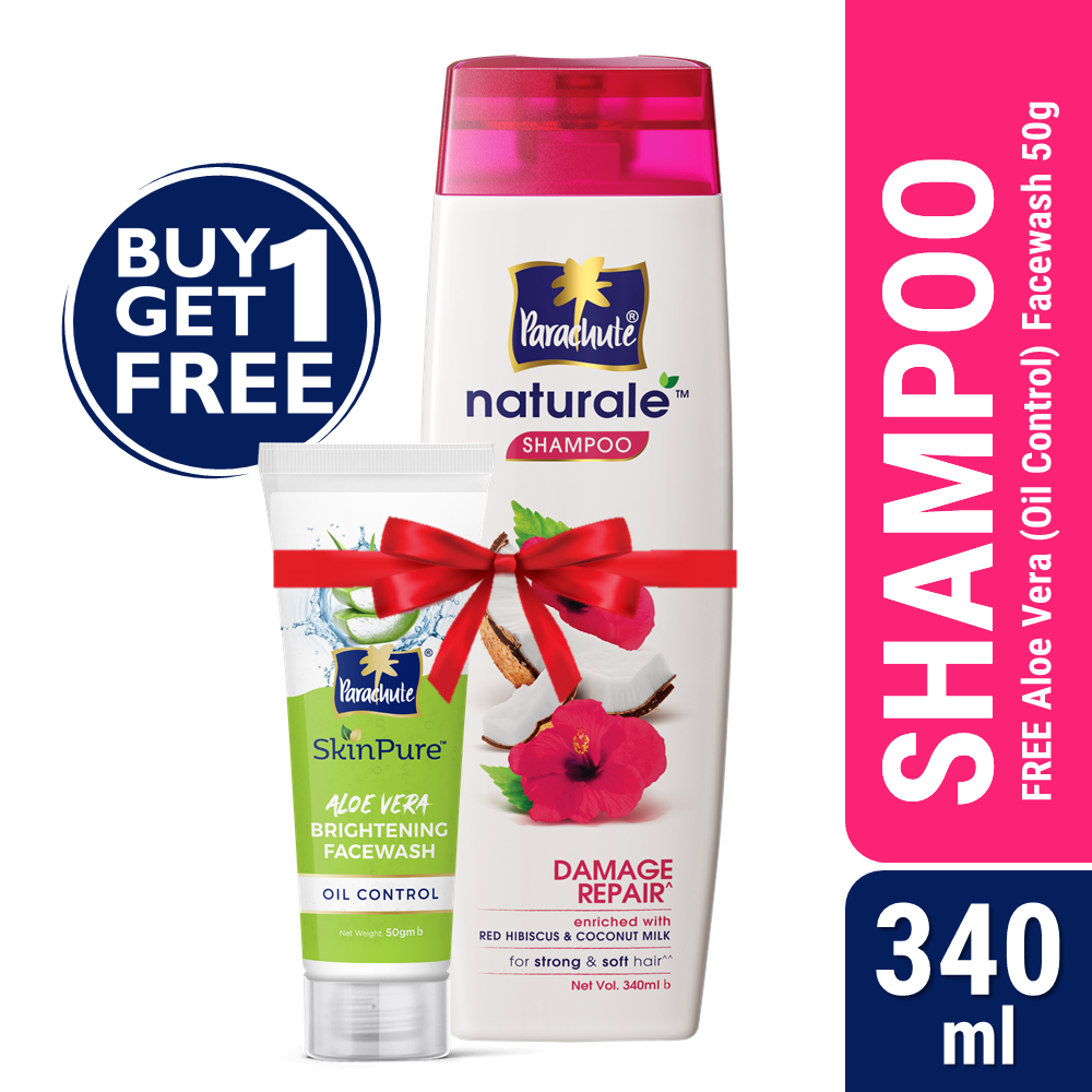 Parachute Naturale Shampoo Damage Repair 340ml (FREE Aloe Vera Facewash - OIL CONTROL - 50gm)