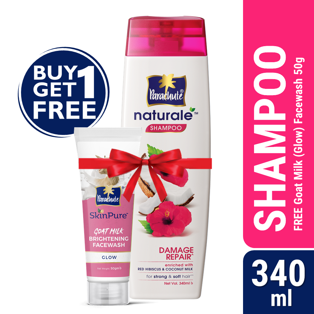 Parachute Naturale Shampoo Damage Repair 340ml (FREE Goat Milk Facewash - GLOW - 50gm)