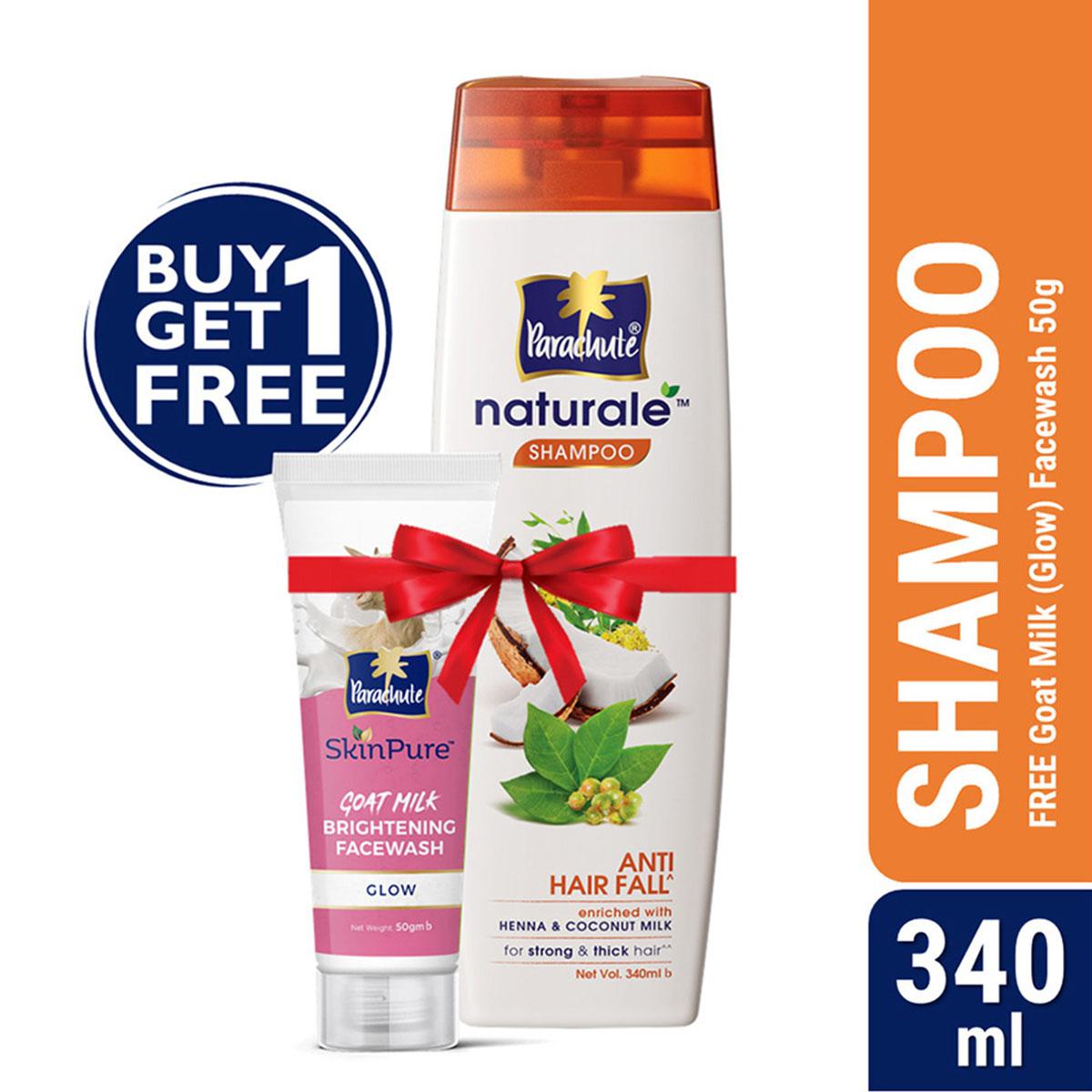 Parachute Naturale Shampoo Anti Hair Fall 340ml (FREE Goat Milk Facewash - GLOW - 50gm)