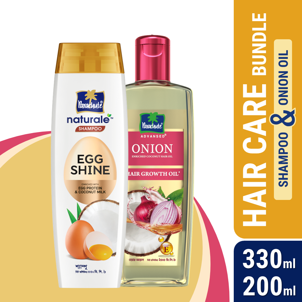 HAIR CARE BUNDLE - Parachute Naturale Shampoo Egg Shine 330ml & Onion Enriched Coconut Hair Growth Oil 200ml