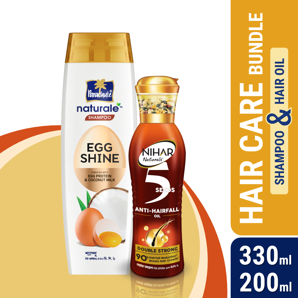 HAIR CARE BUNDLE - Parachute Naturale Shampoo Egg Shine 330ml & Nihar 5 Seeds Anti-Hairfall Double Strong Oil 200ml