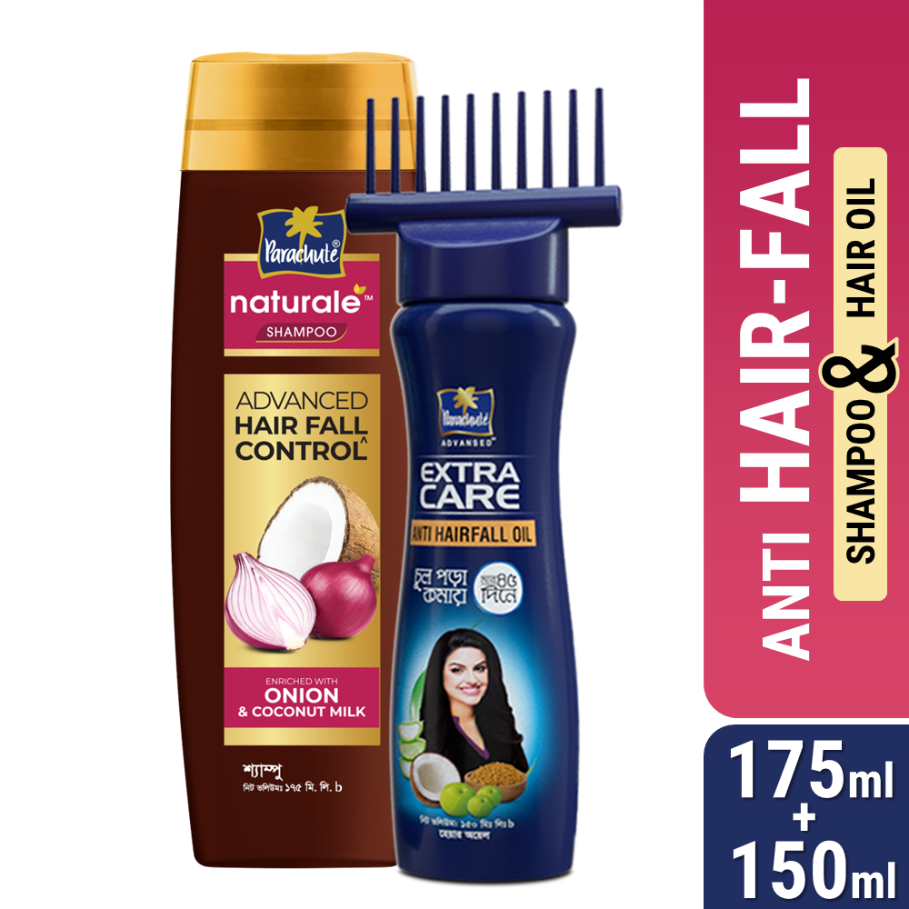 ANTI HAIR-FALL BUNDLE - Parachute Anti Hairfall Oil Extra Care 150ml (Root Applier) & Parachute Naturale Shampoo Advanced Hair Fall Control 175ml