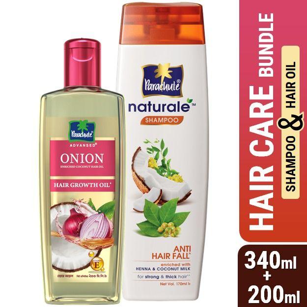 HAIR CARE BUNDLE - Parachute Naturale Shampoo Anti Hair Fall 340ml & Parachute Advansed Onion Enriched Coconut Hair Growth Oil 200ml