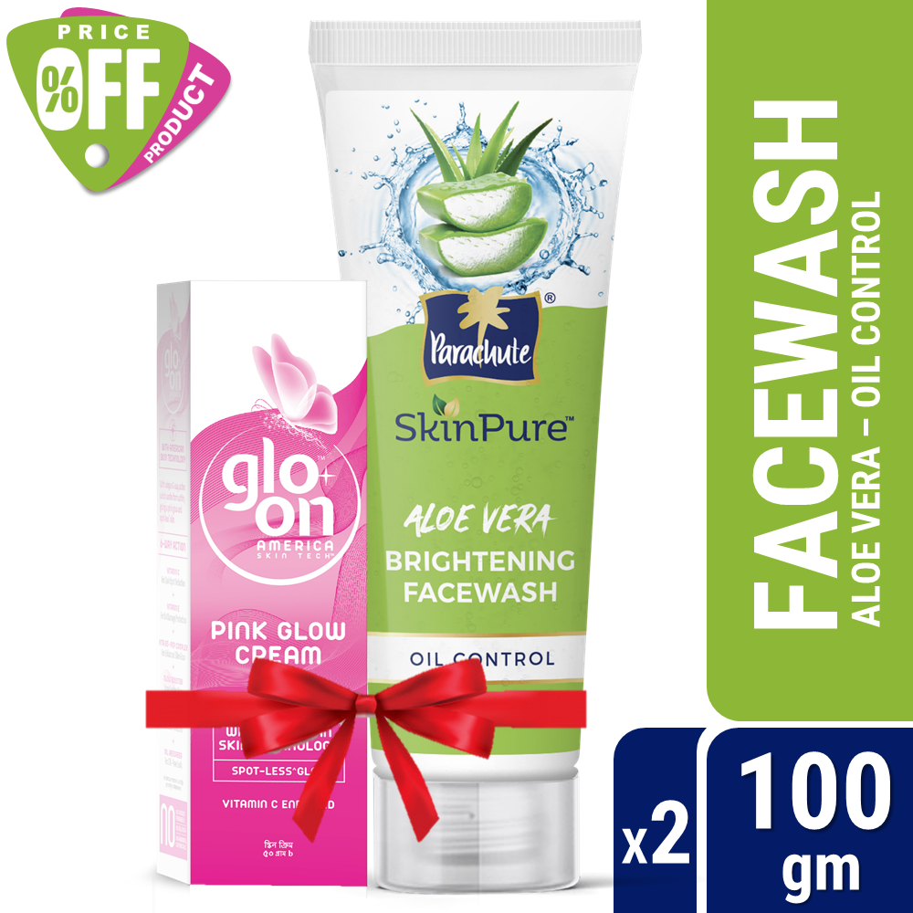 Parachute SkinPure Aloe Vera Brightening Facewash (Oil Control) 100gm & Glo-On Pink Glow Cream 50g Combo