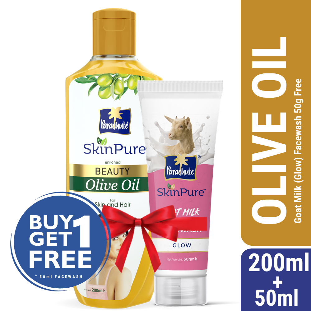 Parachute SkinPure Beauty Olive Oil 200ml (FREE Goat Milk Facewash - GLOW - 50gm)