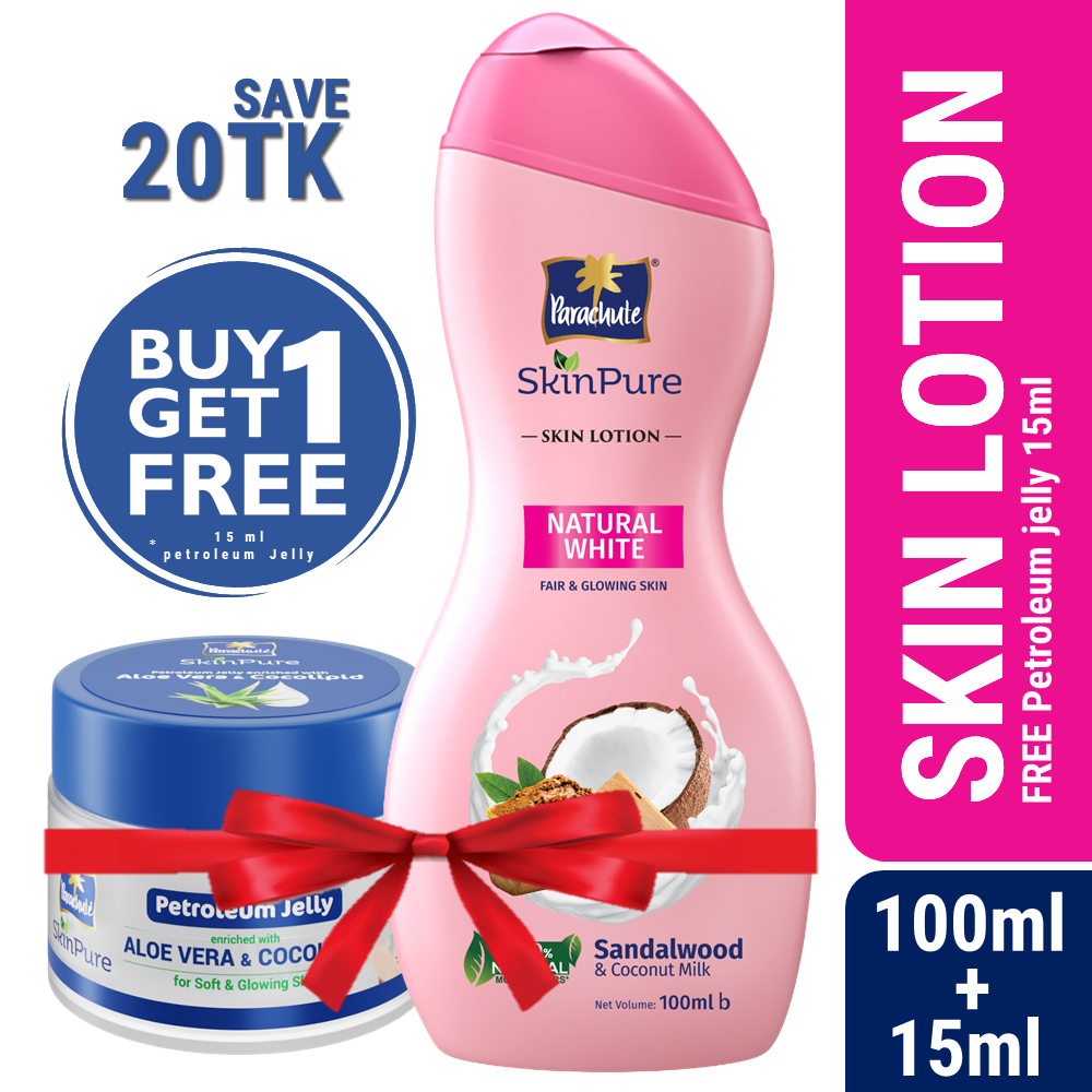 Parachute SkinPure Skin Lotion Natural White 100ml (15ml Petroleum Jelly Free)