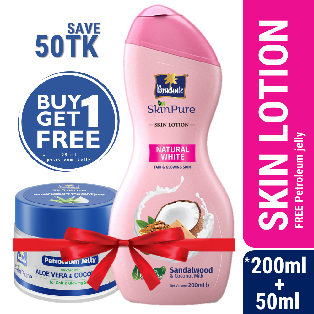 Parachute SkinPure Skin Lotion Natural White 200ml (50ml Petroleum Jelly Free)