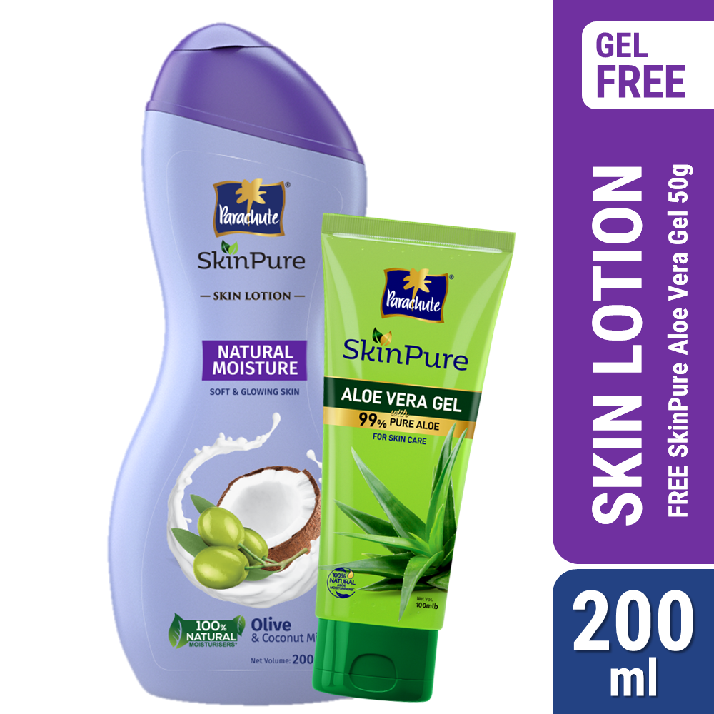 Parachute SkinPure Skin Lotion Natural Moisture 200ml (Free SkinPure Aloe Vera Gel 50g)