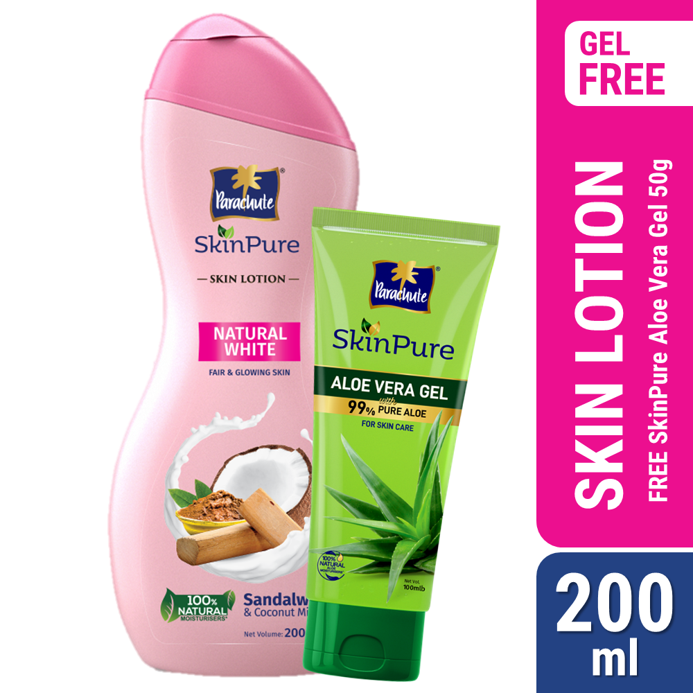 Parachute SkinPure Skin Lotion Natural White 200ml (Free SkinPure Aloe Vera Gel 50g)