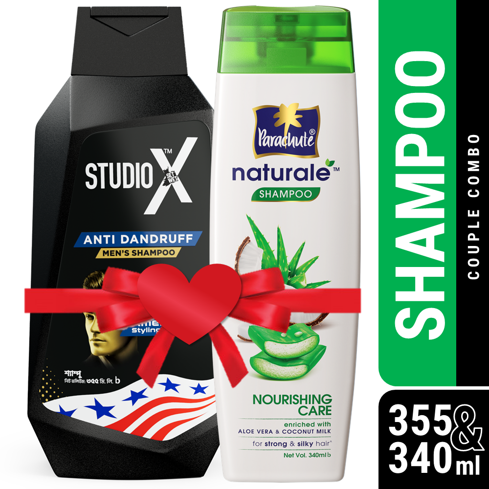 Couple Combo (Shampoo) - Studio X Anti Dandruff Shampoo for Men 355ml & Parachute Naturale Shampoo Nourishing Care 330ml